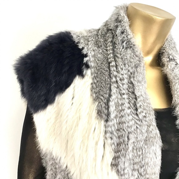 VINCE 100% REAL RABBIT FUR COLORBLOCK VEST SZ M/L - Picture 5 of 7